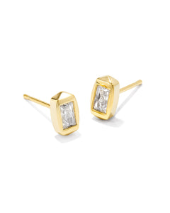 Fern Gold Crystal Stud Earrings in White Crystal