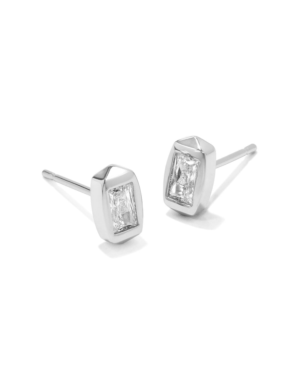 Fern Silver Crystal Stud Earrings in White Crystal