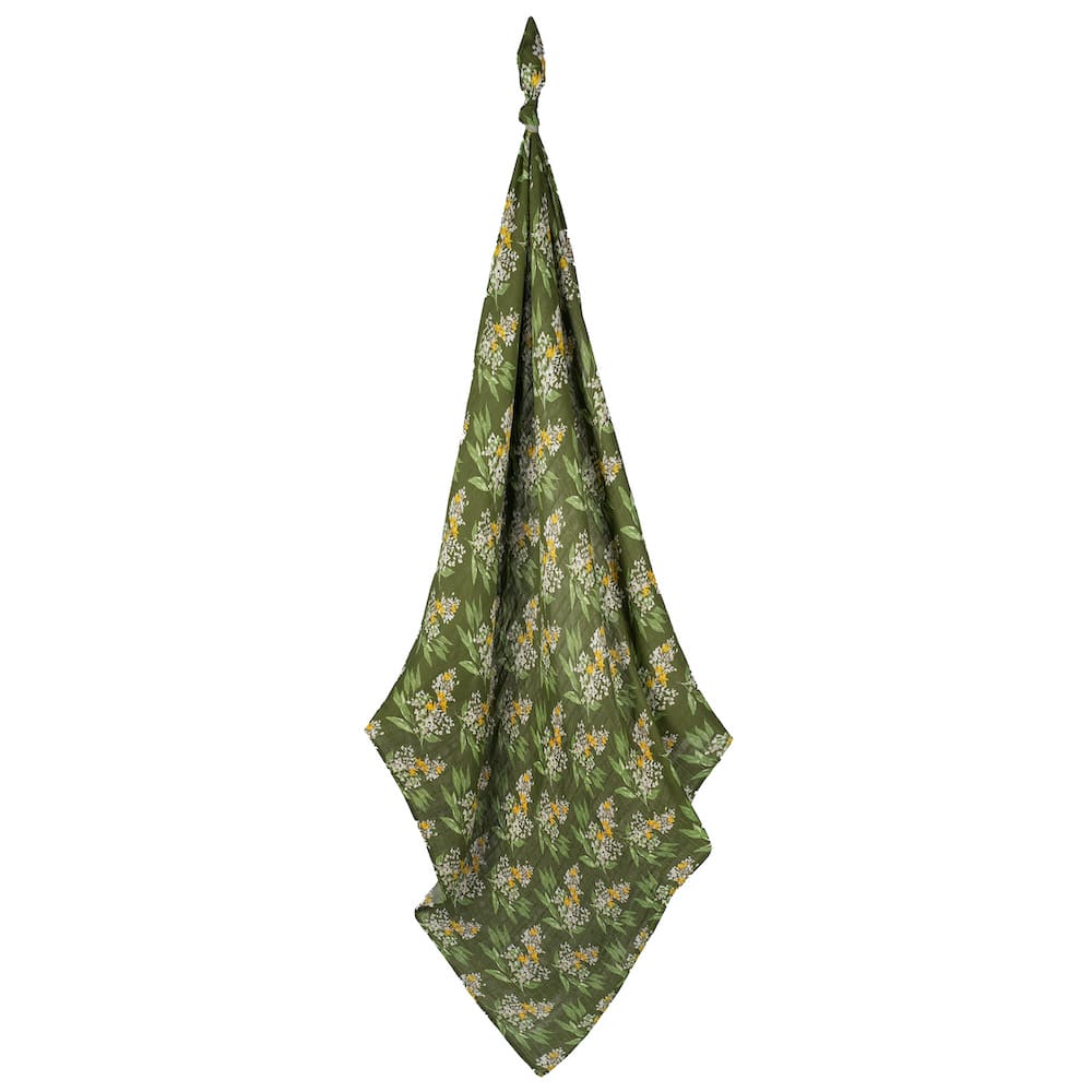 Green Floral Muslin Swaddle Blanket - Bamboo
