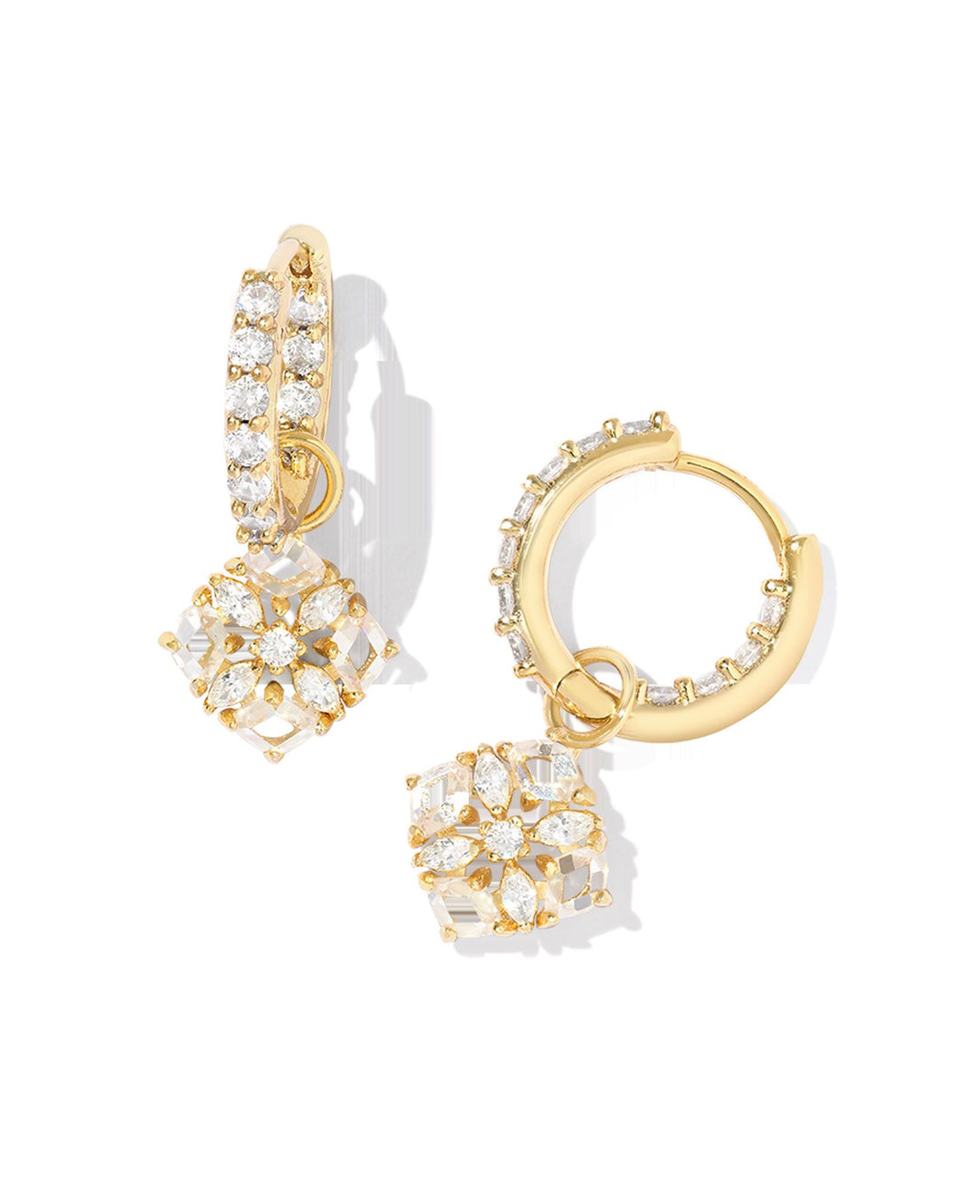 Dira Gold Crystal Huggie Earrings in White Crystal