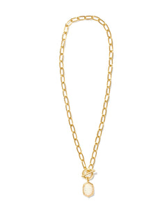 Daphne Gold Link and Chain Necklace in Ivory Mother of Pearl
