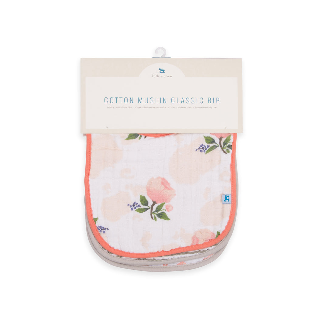 Watercolor Rose - Cotton Muslin Classic Bib 3 Pack