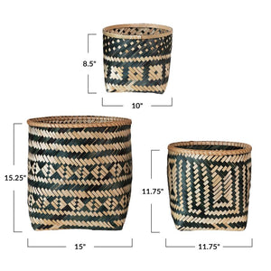 Bamboo Basket with Pattern - Natural & Black