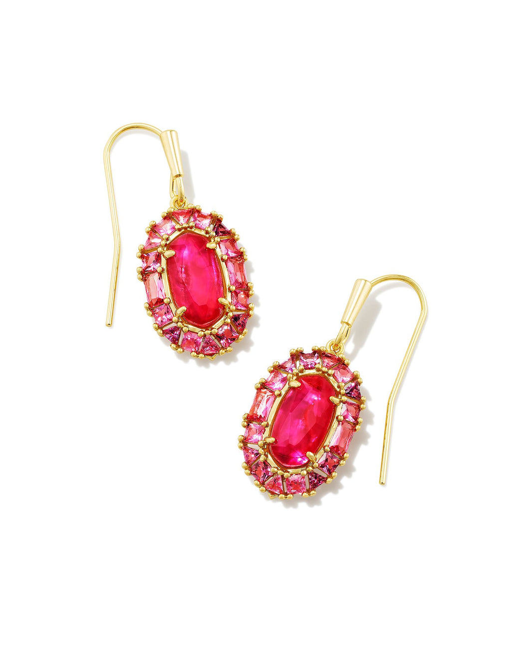 Lee Gold Crystal Frame Drop Earrings in Raspberry Illusion
