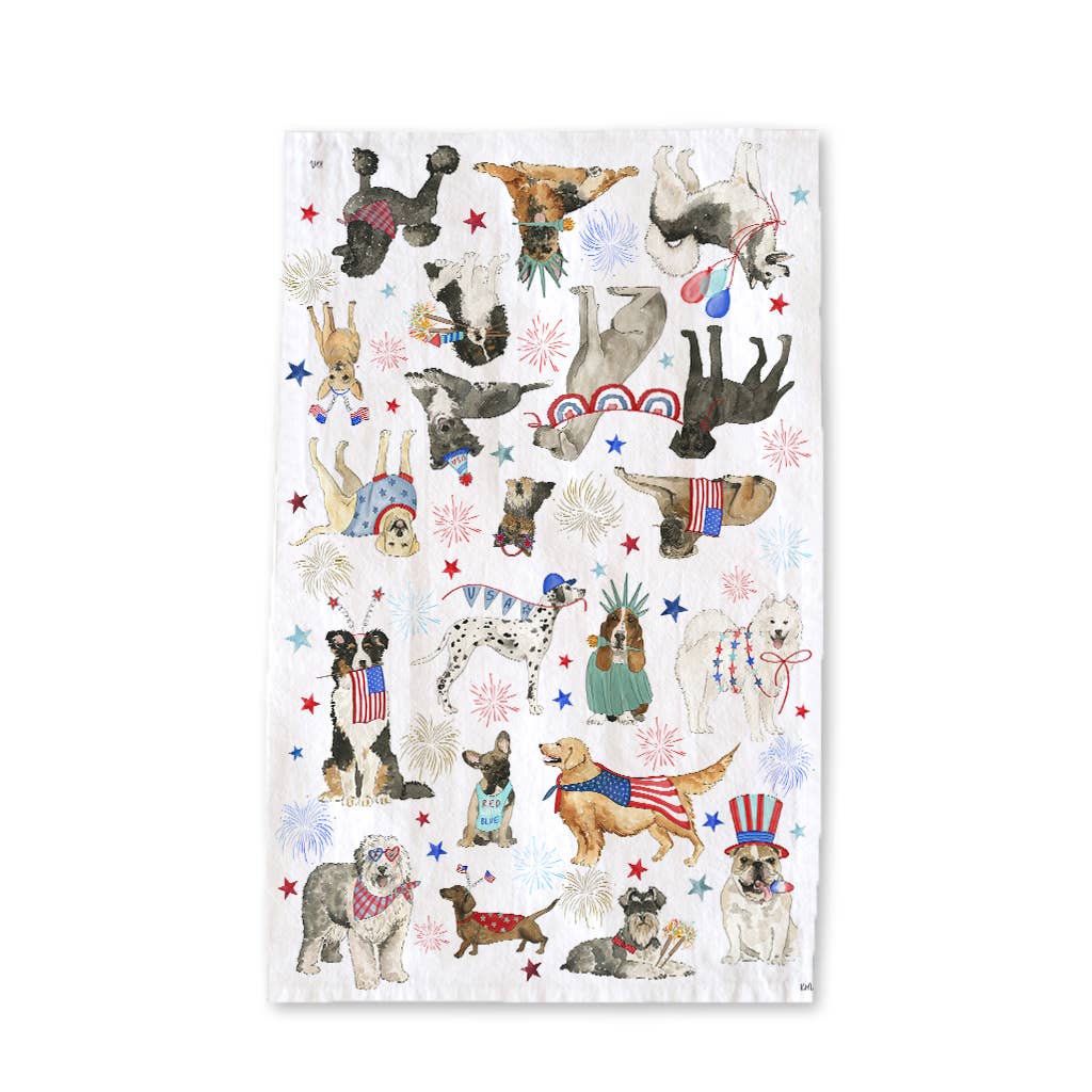 Patriotic Dogs Kitchen Towel - Fourth of July Tea Towel