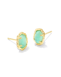 Daphne Gold Stud Earrings in Light Green Mother of Pearl