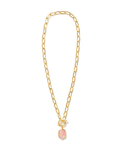 Daphne Gold Link and Chain Necklace in Light Pink Iridescent Abalone