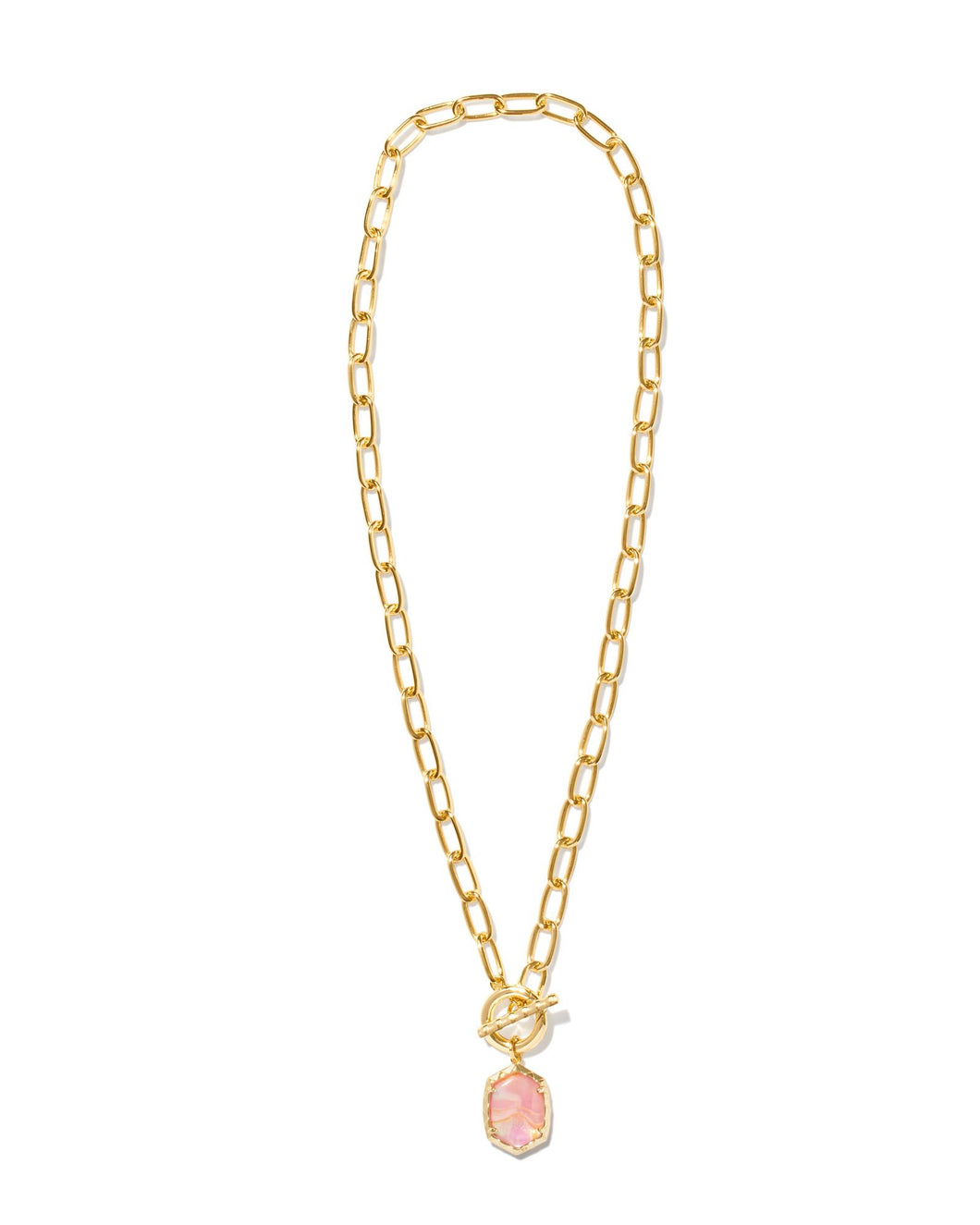 Daphne Gold Link and Chain Necklace in Light Pink Iridescent Abalone
