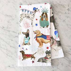 Patriotic Dogs Kitchen Towel - Fourth of July Tea Towel