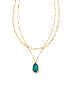 Alexandria Gold Multi Strand Necklace in Teal Green Illusion