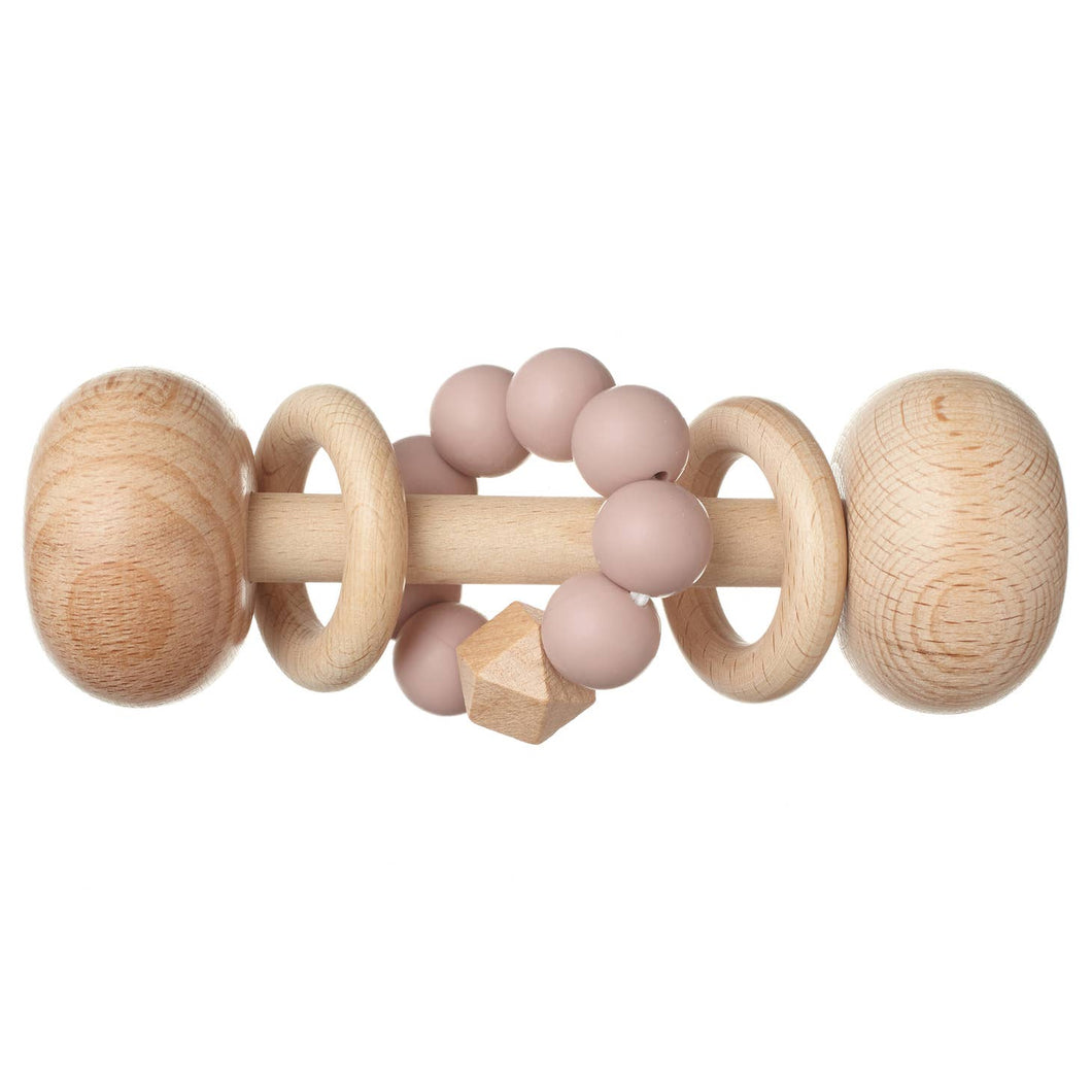 Wooden Rattle Toys For Babies with Silicone Beads Blush