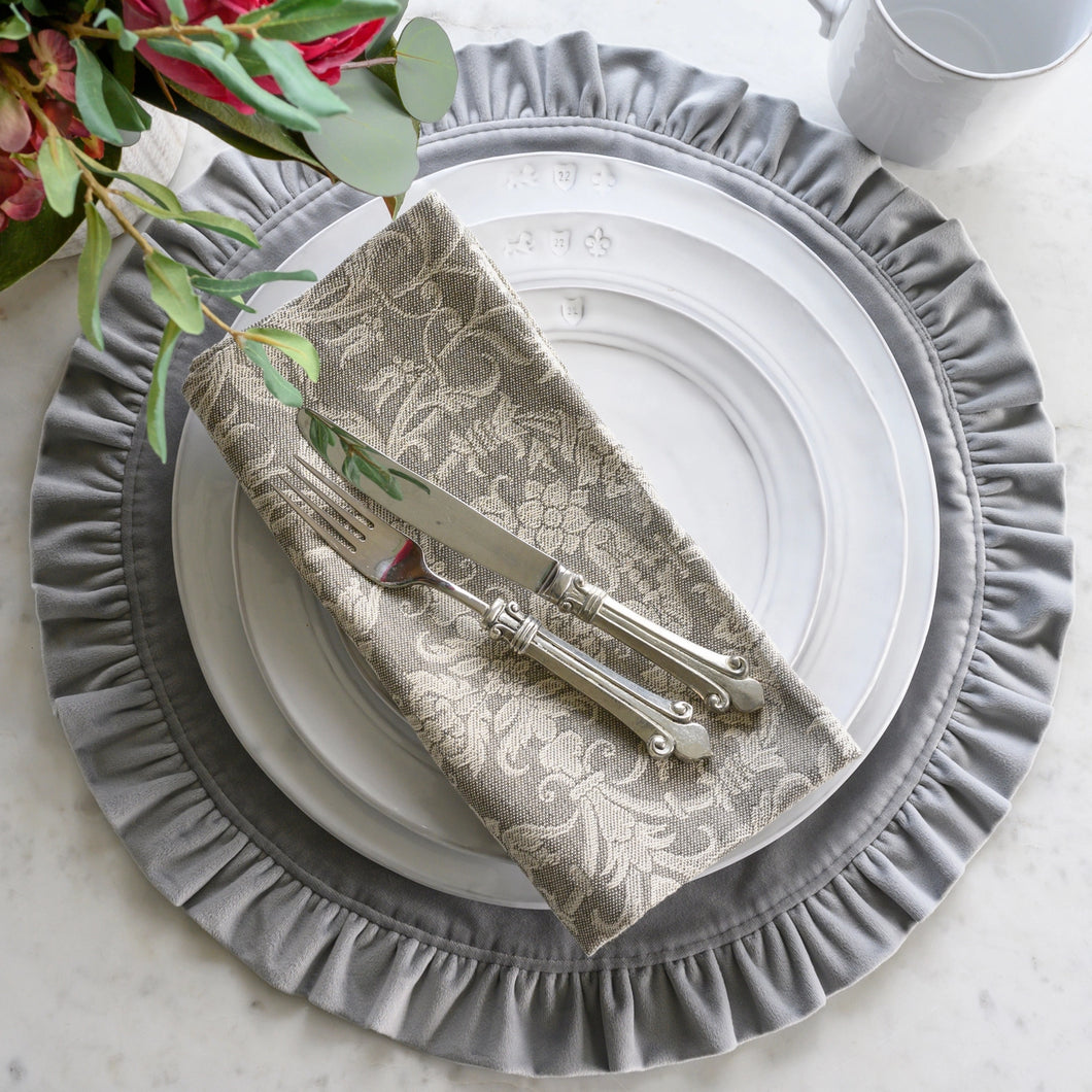 Round Ruffle Velvet Placemat - Pewter