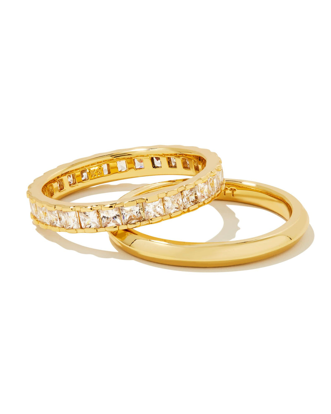Ella Gold Ring Set of 2 in White Crystal.