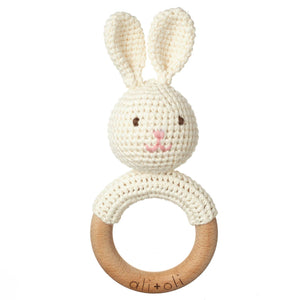Baby Teething Toy Rattle Wood Ring Crochet (Bunny)