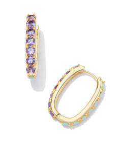 Chandler Gold Hoop Earrings in Green Lilac Mix