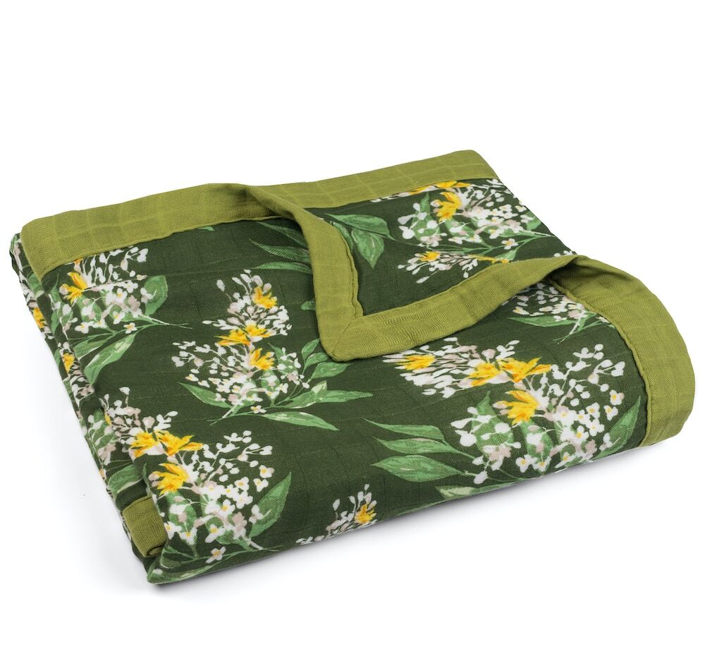 Green Floral Big Lovey Three-Layer Muslin Blanket