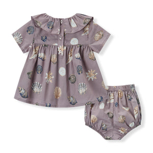 Purple Seashell Butterfly Ruffle Dress & Bloomers - Two Pieces