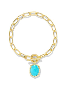 Daphne Gold Link and Chain Bracelet in Variegated Turquoise Magnesite