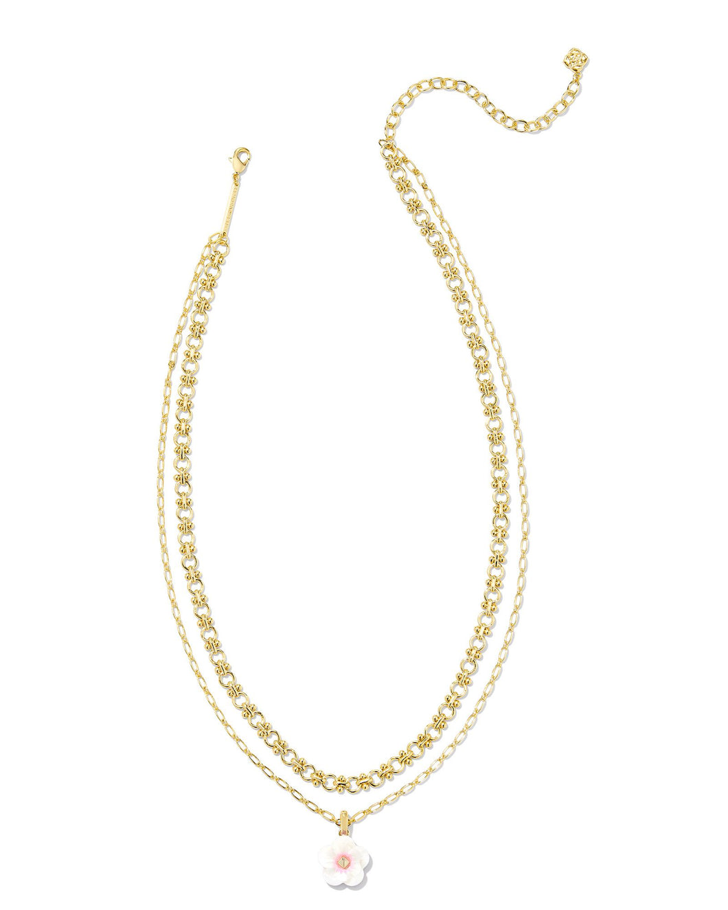 Deliah Gold Multi Strand Necklace in Iridescent Pink White Mix