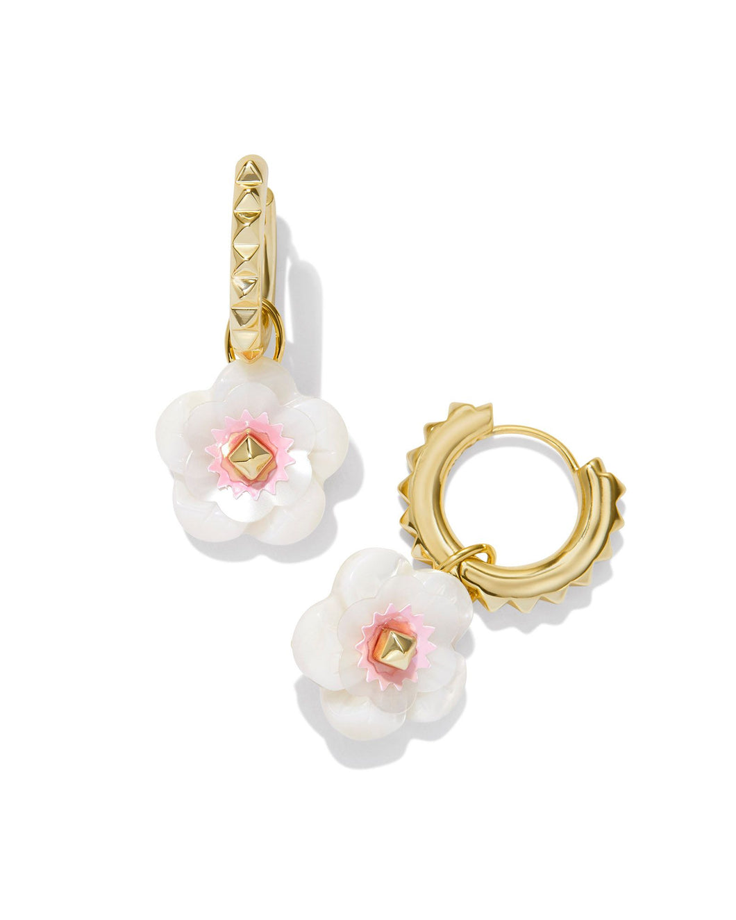 Deliah Gold Huggie Earrings in Iridescent Pink White Mix