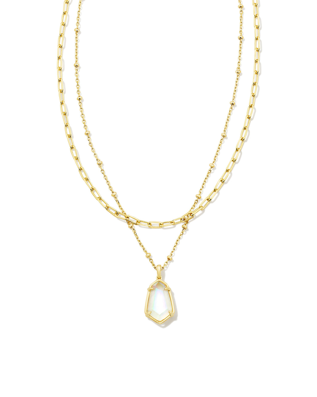 Alexandria Gold Multi Strand Necklace in Iridescent Clear Rock Crystal