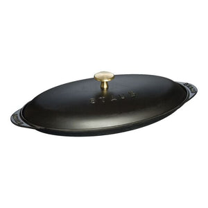 12.25 inch, oval, Covered Fish Pan, black matte