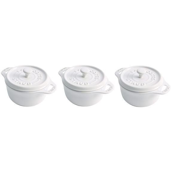 3-pc, Mini Round Cocotte Set, white