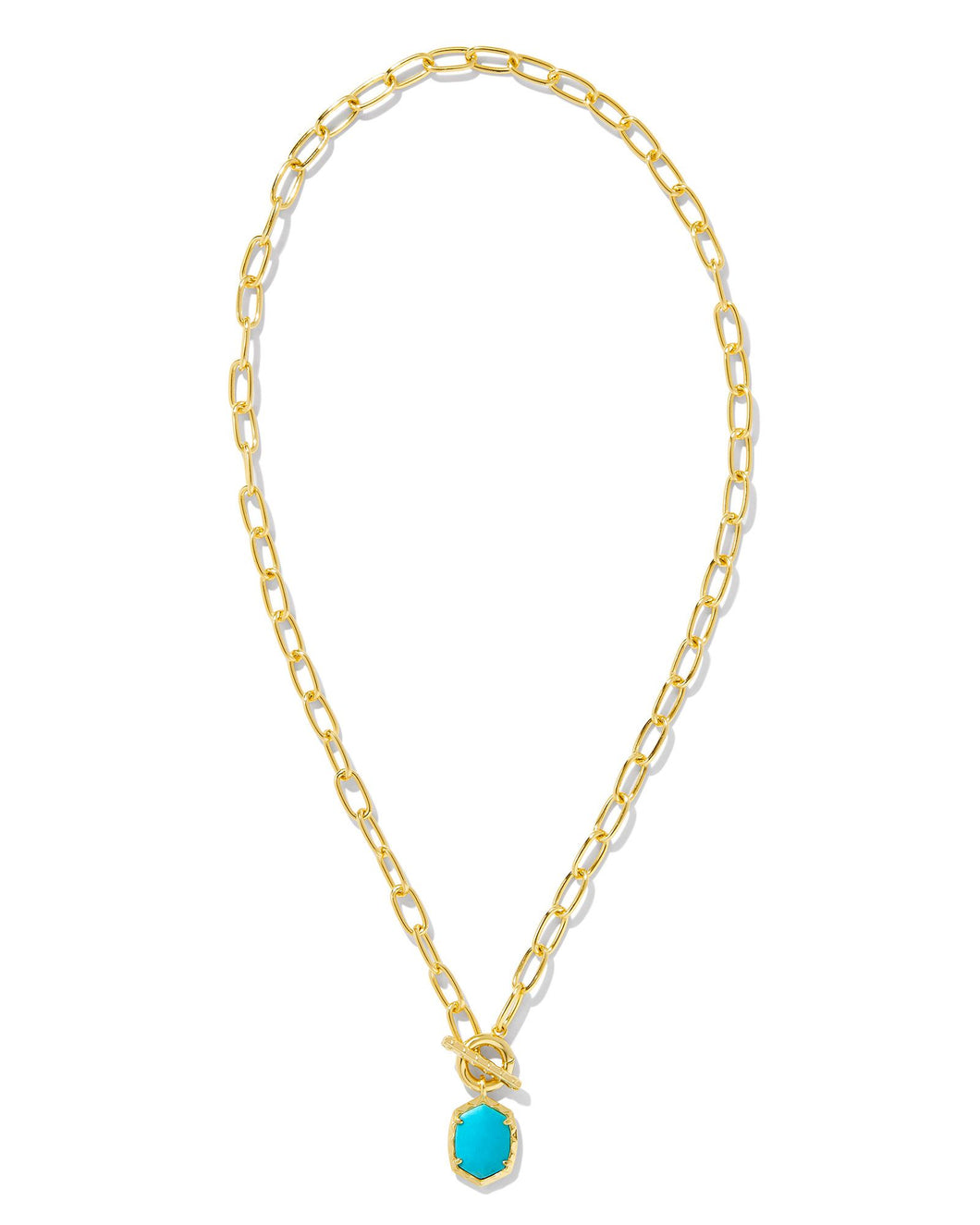 Daphne Gold Link and Chain Necklace in Variegated Turquoise Magnesite