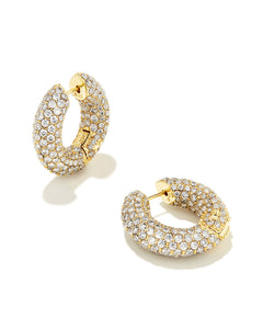 Mikki Gold Pave Hoop Earrings in White Crystal