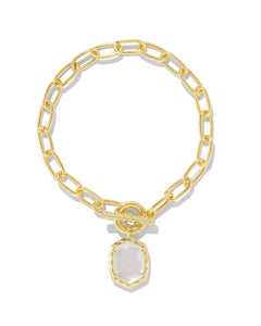 Daphne Gold Link and Chain Bracelet in Ivory Mother of Pearl