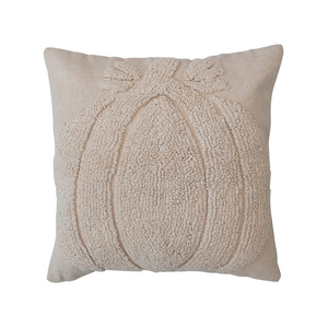 Square Cotton Slub Tufted Pillow with Pumpkin