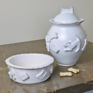 Dog Food and Water Bowl - Medium French White