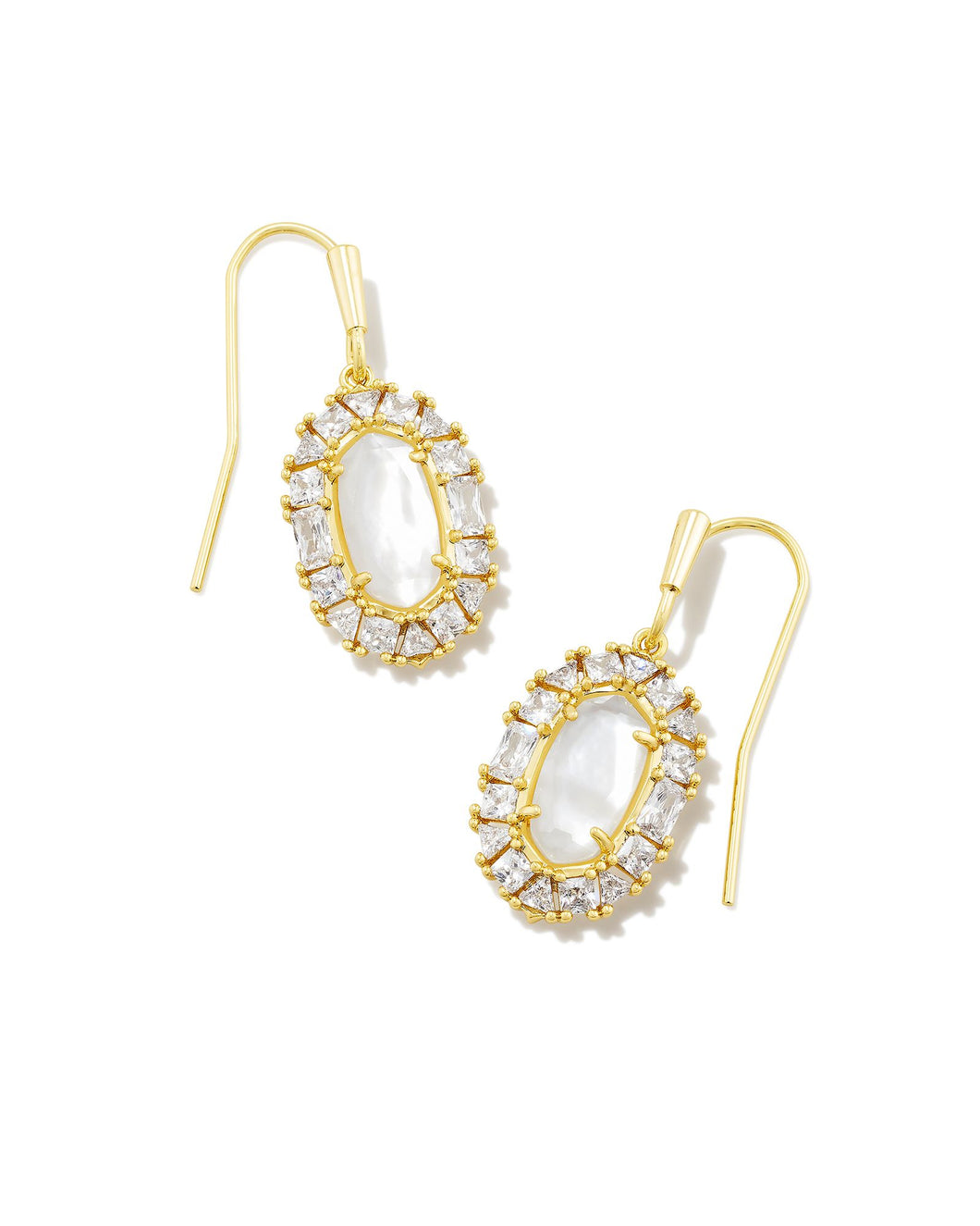 Lee Gold Crystal Frame Drop Earrings in Ivory Mother of Pearl