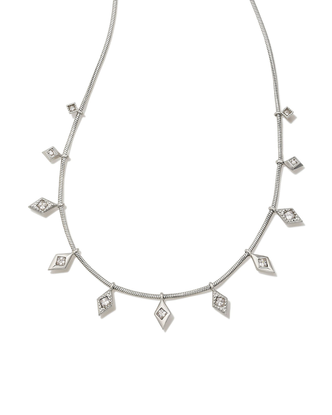 Kinsley Silver Strand Necklace in White Crystal.