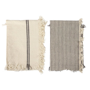 Stripes & Fringe Cotton Tea Towel Set of 2