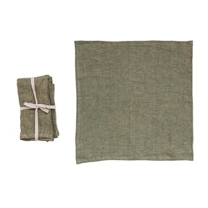 Olive Green Stonewashed Linen Napkins, Set of 4