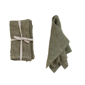 Olive Green Stonewashed Linen Napkins, Set of 4