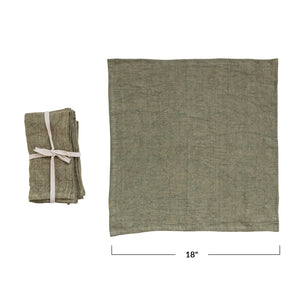 Olive Green Stonewashed Linen Napkins, Set of 4