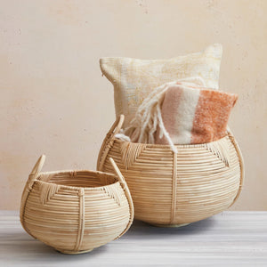 Hand-Woven Rattan Baskets w/ Handles