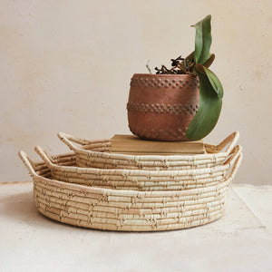 Round Grass & Date Leaf Baskets w/ Handles