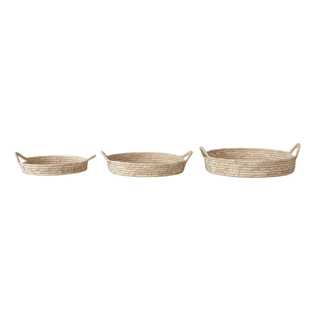 Round Grass & Date Leaf Baskets w/ Handles