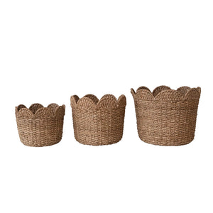 Braided Rattan Baskets w/ Scalloped Edge