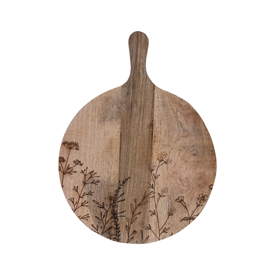 Wood Cheese Board w/Etched Botanicals