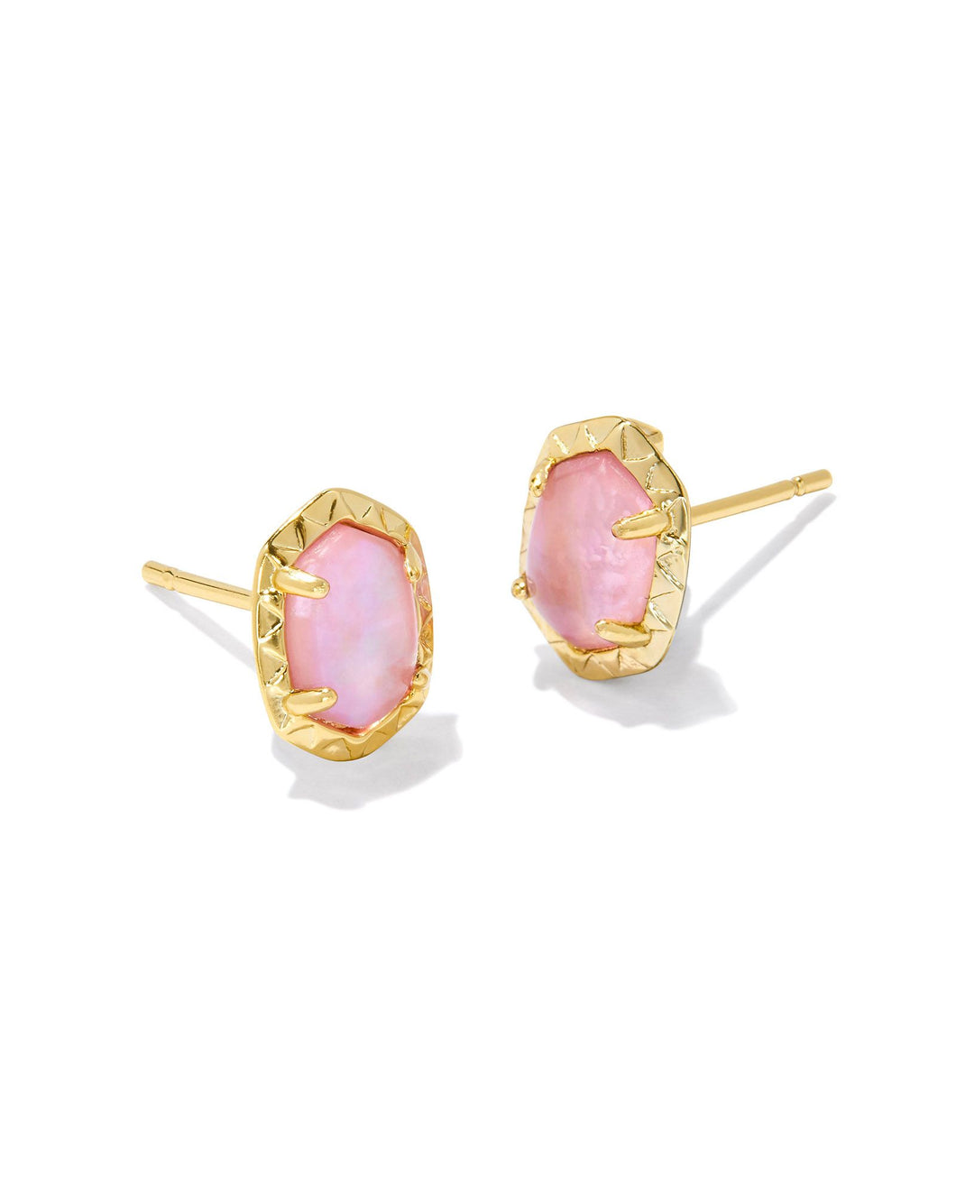 Daphne Gold Stud Earrings in Light Pink Iridescent Abalone