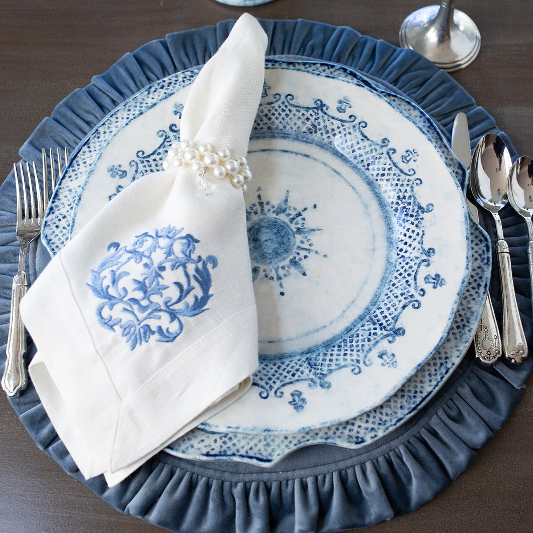 Round Ruffle Velvet Placemat - French Blue