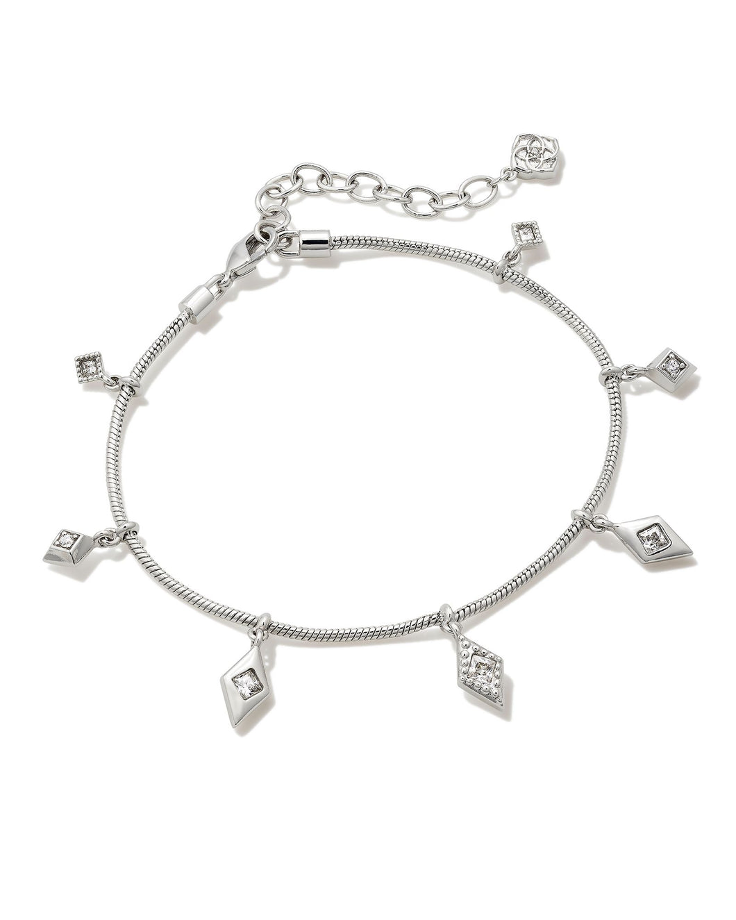 Kinsley Silver Delicate Chain Bracelet in White Crystal