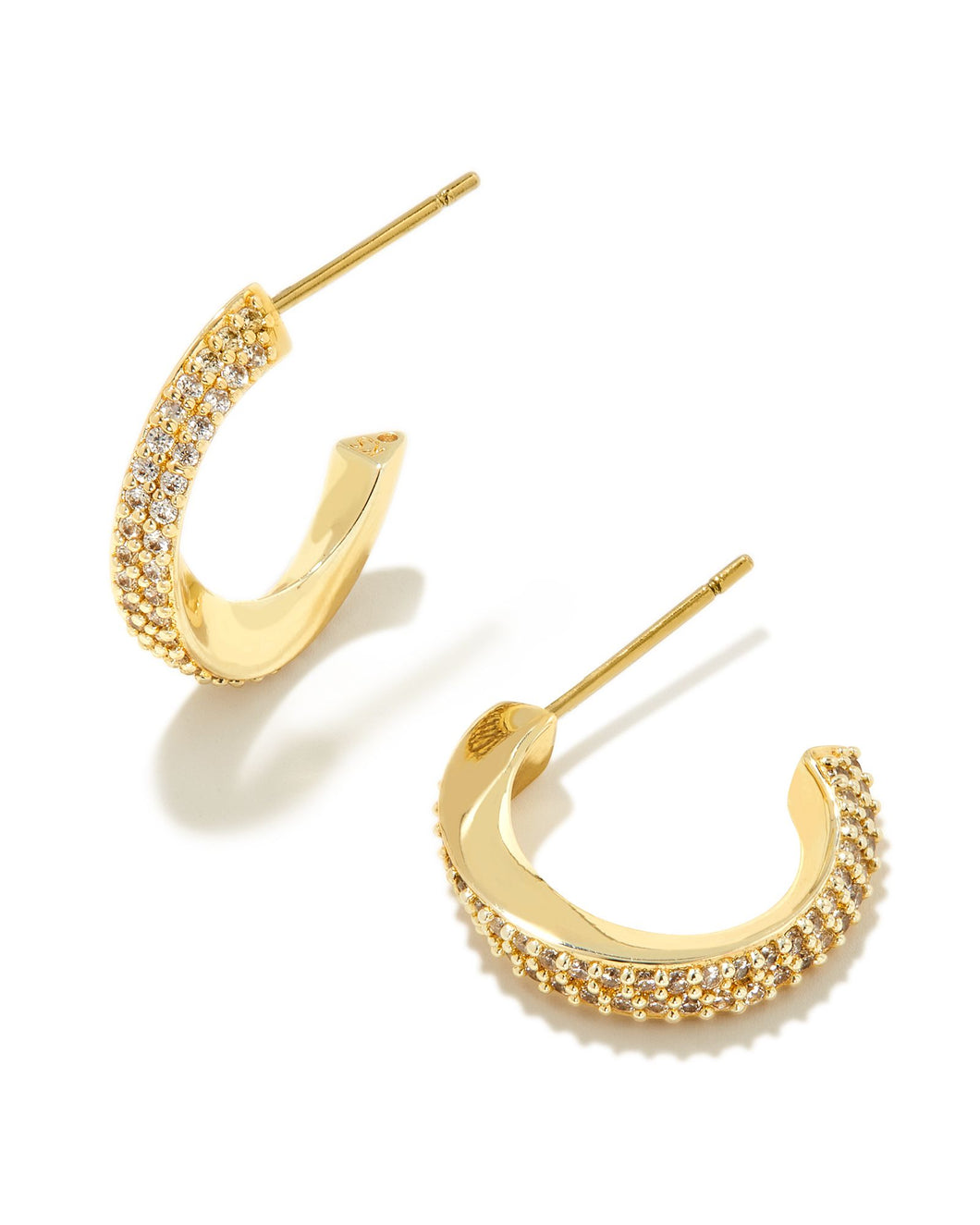 Ella Gold Huggie Earrings in White Crystal