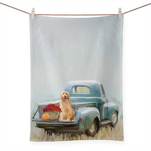 Golden Pup in Truck - Tea Towel