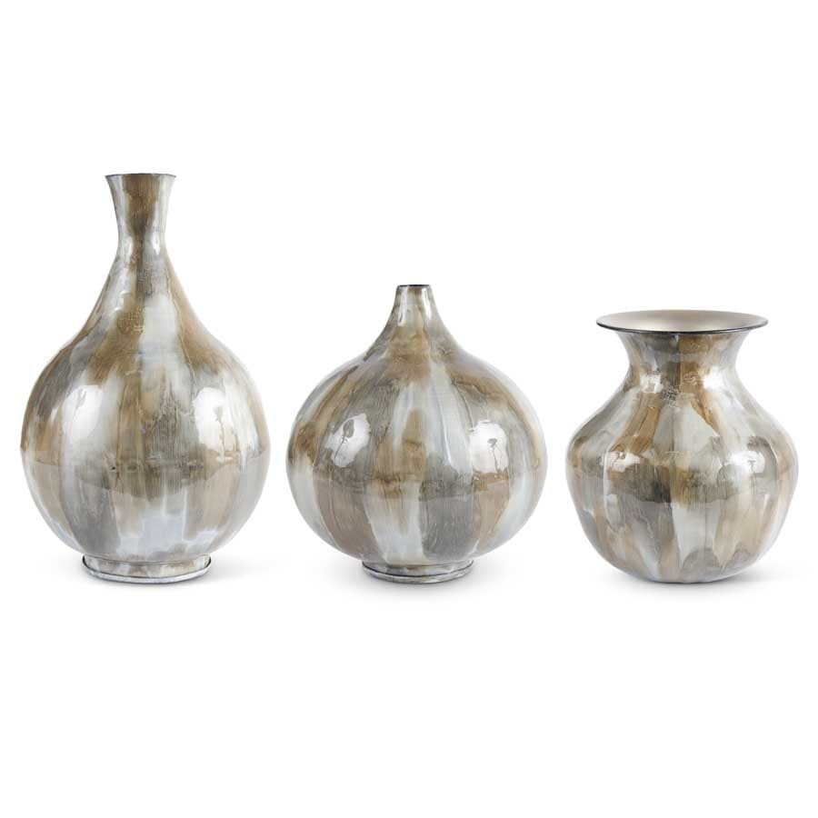 Gray & Tan Enameled Metal Vase