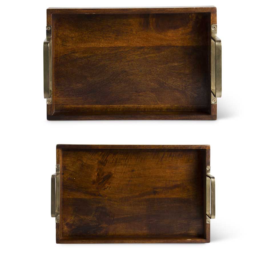 Brown Wood Trays w/ Gold Handles